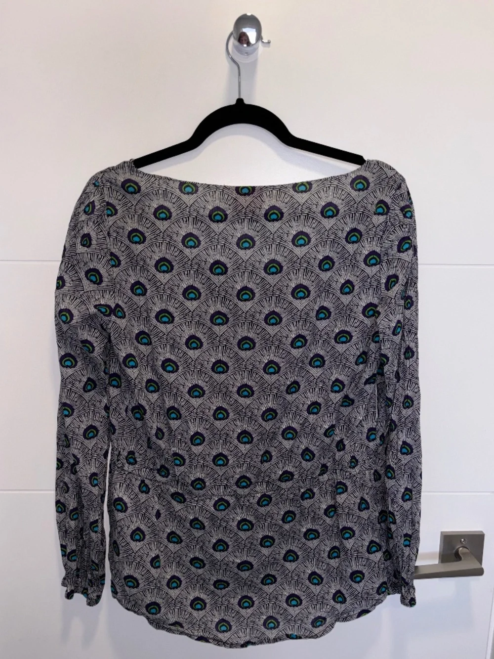 Tory Burch Evelina Peacock Print Cotton Peasant Blouse Size 6